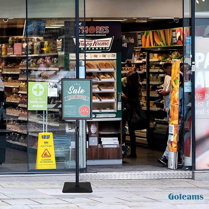 Golemas Adjustable Sign Stand for Display, with Upgraded Iron Base, Pedestal Floor Signage Stand Holder for Outdoor or Indoor Advertising (8.5 x 11, Black, 3Pack)