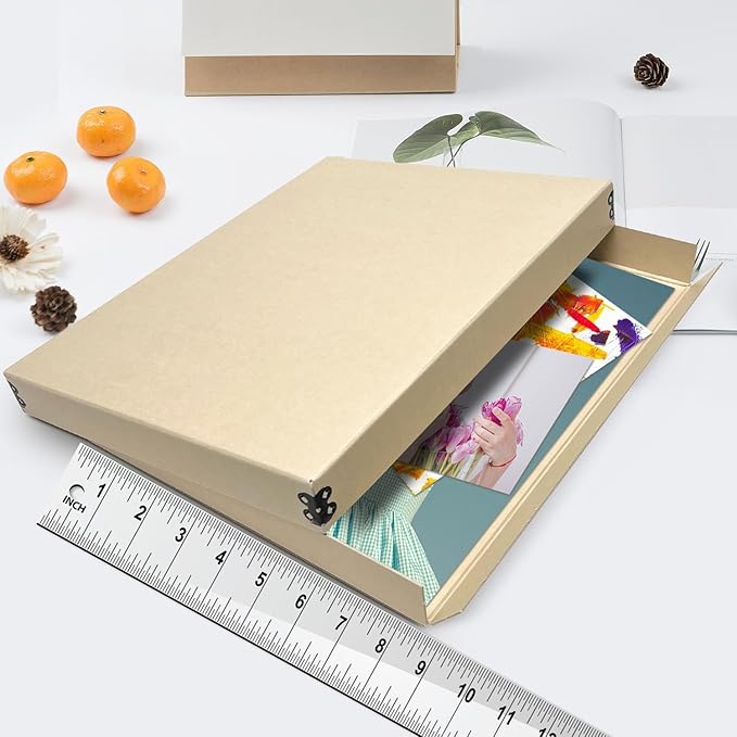 Lineco Museum Storage Box Tan, 8"x10"x1.5", Archival Boxboard, Drop-Front Design with Metal Edge. Organize, Store and Preserve Photographs, Prints, Documents, Art, Ephemera, Family Records, 2 Pack