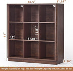 Joaxswe 9 Cube Bookshelf, 41" Tall Organizer Bookcase with Curved Edge, Wood Floor Standing 3-Tier Cubby Book Shelf with Base, Vinatge Display Storage Cabinet for Living Room, Home Office, Walnut