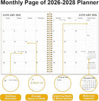 2026-2028 Monthly Planner, Three Years Calendar from January 2026 - December 2028 with Spiral Binding, Inner Pocket, Elastic Closure, 38 Month Planner for Home | School | Office, 8.5" x 11", Pink
