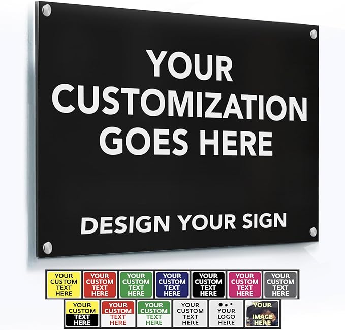 Custom Metal Business Signs - Personalized Aluminum, Waterproof, White (Black Background, 42x28 In)