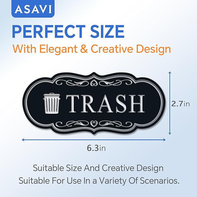 ASAVI Trash & Recycle Stickers – 2-Pack Self-Adhesive Vinyl Labels, Waterproof & Durable (Black Background with Transparent Text, Medium 6.3 x 2.7 inches)