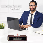 Business Wood Name Plate for Desk | Custom Desk Name Plate Personalized Gift for Office, The Perfect Engraved Name Plaque by Engraving International (2" x 10" with Card Holder, Walnut Wood)