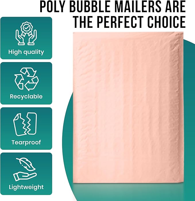 Levex - #0000 4" x 6" [5 Pack] Light Pink Poly Bubble Mailers, Padded Envelope Mailers, Packing Envelope & Mailing Bags for Shipping