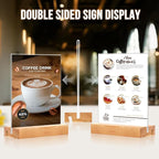 EthPul 16 Pack 5x7 Acrylic Sign Holder with Wood Base Vertical and Slant Displays, Clear Plastic Flyer Display Stand, Paper photo Table Menu Sign Frame Suitable for Restaurants, Office, Store, Hotels