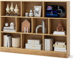 Tangkula 10-Cube Bookshelf, 55”L Floor Bookcase with 2 Anti-Tipping Kits, Freestanding Storage Organizer, 4-Tier Display Shelf for Home, Office & Dorms, Natural/White (Natural, 10-Cube-Large)