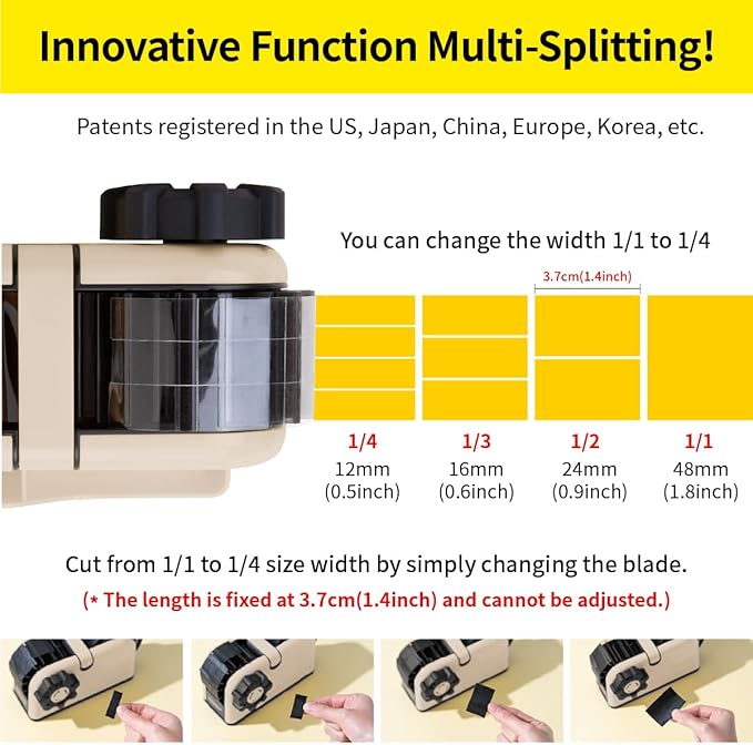 [TENDO°] Multi-Section Tape Dispenser ZO-508: Innovative Cutter for Custom Tape Width (Beige)