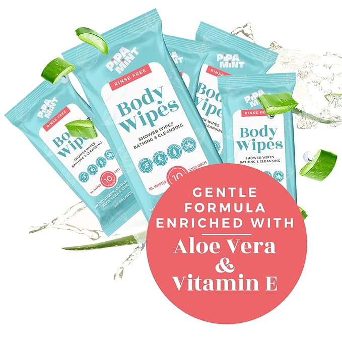 Body Wipes XL Shower Wipes Body Wipe for Adults Bathing, Traveling, Camping, Gym, Car, Elderly, Bedridden - Disposable Washcloths for Adults No Rinse 1 Box, 5 Pack (50 ct)