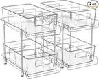 HIHEGD 2-Tier Bathroom Organizer with Dividers, Clear Under Sink and Pull-Out Cabinet Organizer for Kitchen and Pantry Storage