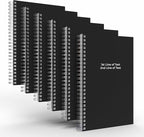 Custom Spiral Notebook Journals with a Black Colored Cover - 6 Pack of 5" x 8" – College Ruled, Hard Cover, 50 Sheets Per Book – For Journaling, Office, School Supplies, etc.