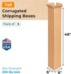 Tall Moving & Shipping Boxes 6 x 6 x 48 inches (5-Pack) - Extra Strength 200 lb vs Regular - Corrugated Packing Boxes for USPS/UPS/FEDEX - Moving Box, Made in USA - Carton Box by IDL Packaging