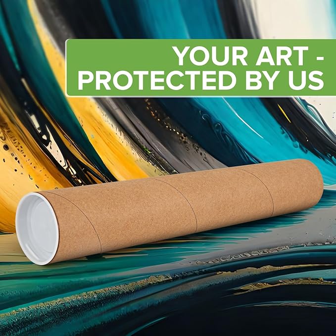 2" x 24" Reinforced Kraft Paper Mailing Tubes, Pack of 6 Tubes with 2 Caps Each – USPS Approved Poster Tube – Made in USA Cardboard Tube for Shipping and Storing Posters, Prints, Artwork, or Documents