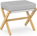 BAMBOOHOMIE Foldable Foot Stool Ottoman, Modern Foot Rest with Bamboo X Legs & Thick Foam Cushion, Folding Foot Stools Small Padded for Bedroom Living Room, Footstool for Chair Couch (Natural - Grey)