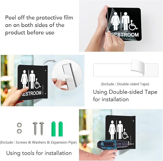 Faittoo Restroom Sign, Bathroom Signs, (4 Pack) 6 x 6 Inches Acrylic Sign, for Office or Business Bathroom and Toilet Door or Wall Decor, Indoor Outdoor Use (Men and women with Handicap)