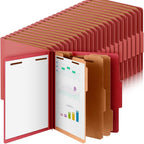 Skyygemm 48 Pcs Classification Folders Letter Size, 3 Divider Pressboard File Folder with Fasteners, Expanding File Organizer Bulk for School Teachers, Office Employee, Coworker, Staff (Red)