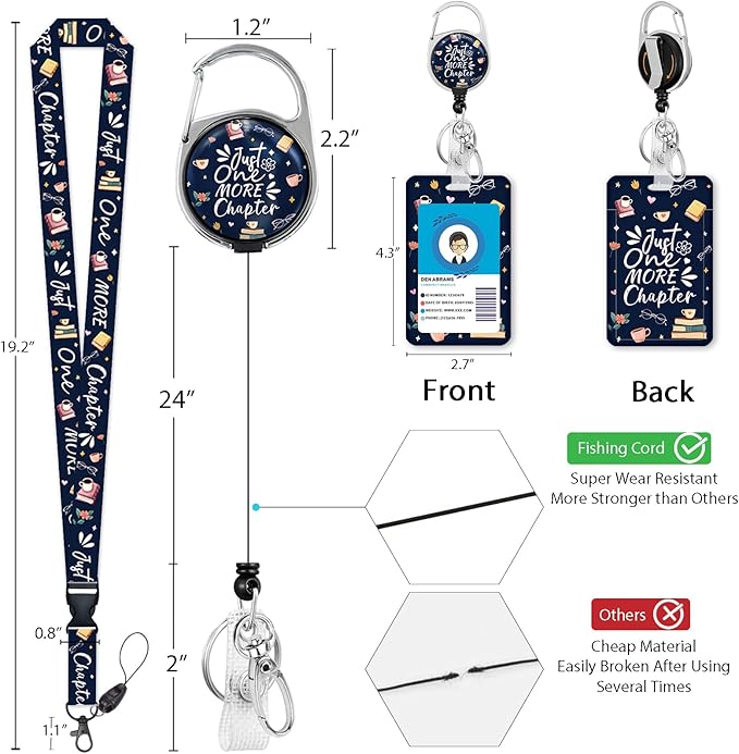 Giancomics Book Lover Lanyards for Id Badges, Readers ID Badge Holder with Retractable Reel, Funny Teacher Lanyard with Keychain Clip Name Tag Card Holder for Women Gift