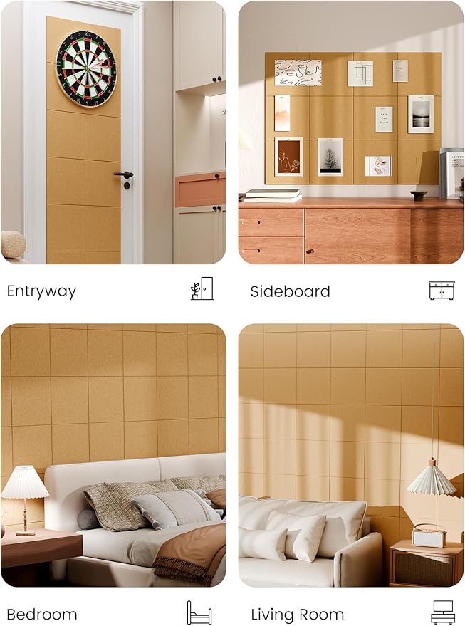 Bumusty Large Cork Board 47"x35" Alternative - 12 Pack Felt Wall Tiles with 70 Safe Removable Adhesive Tabs, 30 Pushpins, Cork Boards for Walls Pin Board Tack Board Cork Board (Longan Yellow)