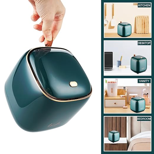 Business King Mini Trash Can 1.6L/0.4 Gallon with Trash Bags 180pcs, Tiny Small Desktop Trash Bin with Lid, Countertop Mini Garbage Bin for Home, Office, Kitchen, Bedroom, Bathroom (Blue)