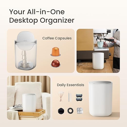 Cesun Mini Desktop Trash Can with Swing Lid, 0.4 Gallon Small Desk Trash Can, Countertop Wastebasket, Modern Tiny Tabletop Bin for Home Office, Makeup Area, or Car Interior (White)