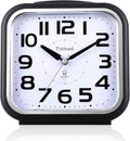 Tinload 5.5" Large Analog Alarm Clock Silent Non Ticking, Gentle Wake, Beep Sounds, Increasing Volume, Battery Operated Snooze and Manual Light, Easy Set, Black (Best for Elder)