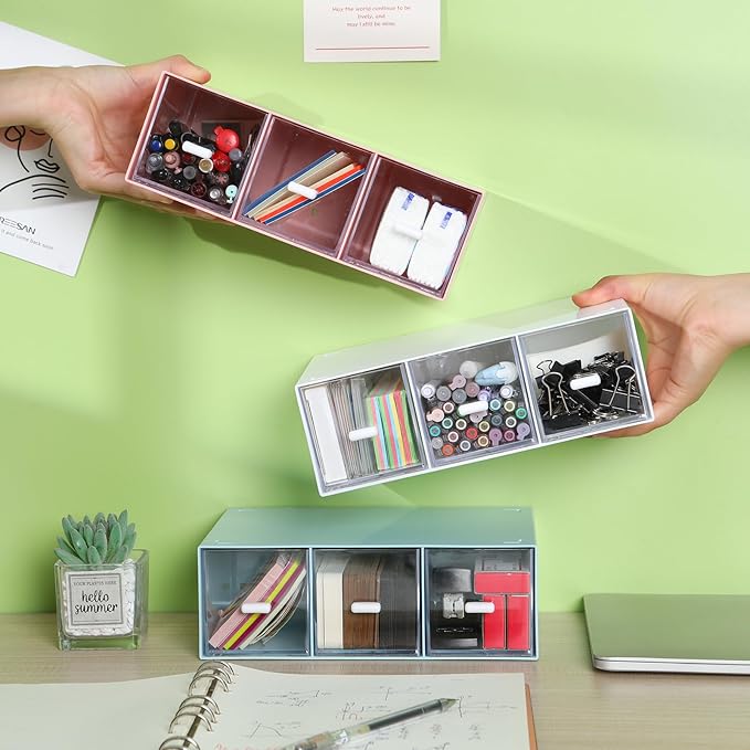 OSteed Desktop Drawers, Desk Organizer with 9 Drawers, Stackable Plastic Storage Box for Home Collection, Cosmetics, Jewelry, Office Supplies (3 Tiers, White)