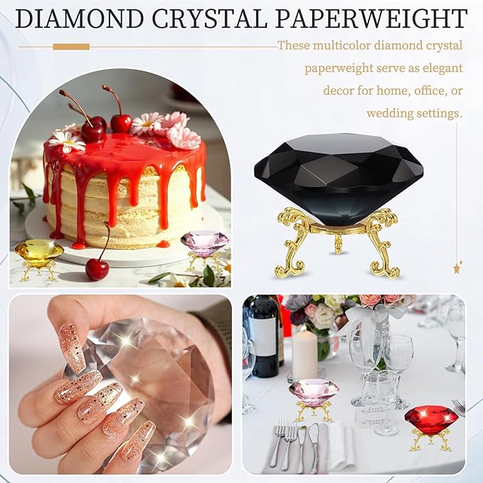 PATIKIL Diamond Crystal Paperweight, 100mm / 3.94" Crystal Paperweight Paper Weight with Gold 25 Metal Base for Home Office Desktop Table Decor Wedding Party Ornaments, Black