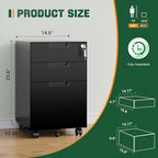 Letaya 3 Drawer Mobile File Cabinet with Lock,Under Desk Metal Small Filing Cabinets for Home Office Organizer Letters/Legal/A4(Fully Assembled Except Wheels-Black)