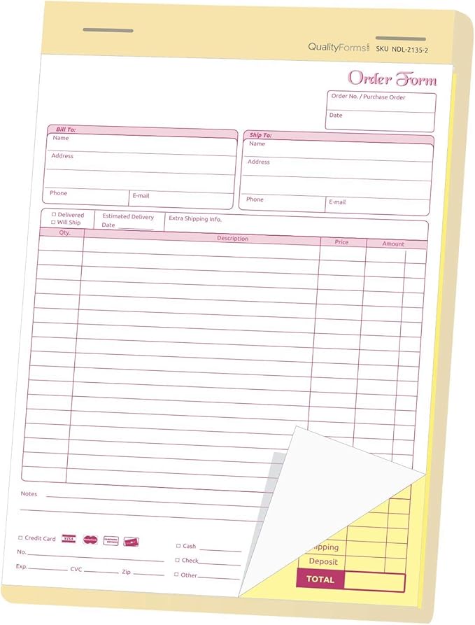 NextDayLabels - NCR Carbonless Order Forms, Bound Wraparound Cover, White/Canary, 50 Sets per Book. (8-1/2 x 11" - 2 Part)