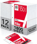 Kaisa loose Leaf Paper Filler Paper 150 Sheets 8"x10.5",Wide Ruled, 3-Hole Punched for 3-Ring Binders, Carton of 12pack