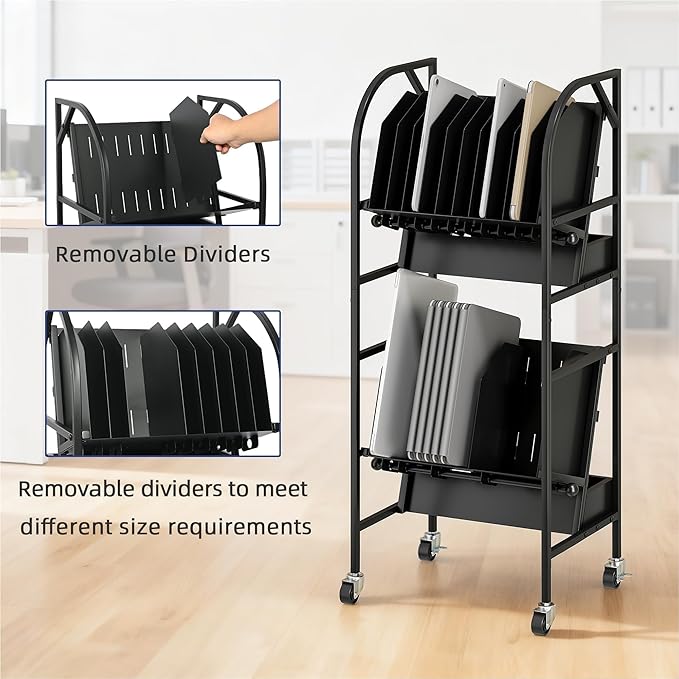 tonchean 20 Device Laptop Charging Cart, 2 Tier Open Charging Station for Laptops Tablet and Chromebook, Office and Classroom Mobile Charging Cart Open Charging Cart with Cable Management