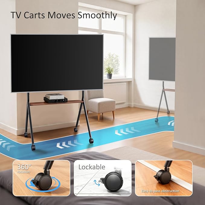 Glidesync Smart Board Stand for 55-100 Inch Interactive Whiteboards,Flat&Curved TVs,Holds Up to 265lbs,Height Adjustable Interactive Board Stand with Lockable Wheels for Office/Classroom/Home