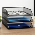 Natwind 3-Tier Stackable Paper Tray, Metal Mesh Desktop Organizer, A4 Paper Sorter, Letter Trays,File Folder Sorter Organizer with Sliding Tray for Home, Office, School (Black)