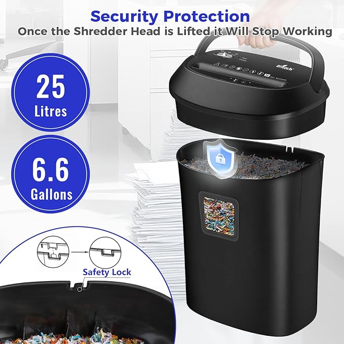 Ofitech Paper Shredder Cross-Cut Shredder with US Patented Cutter Shredding Machine for Home Office,Fast with Jam Proof System,6.6-Gallon Basket (ETL)