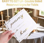 20 Pack Reserved Table Signs White Reserved Table Tent Card with Gold Foil Design for Wedding Party Restaurant - Double Sided Reserved Sign Table Tent Place Cards for Event