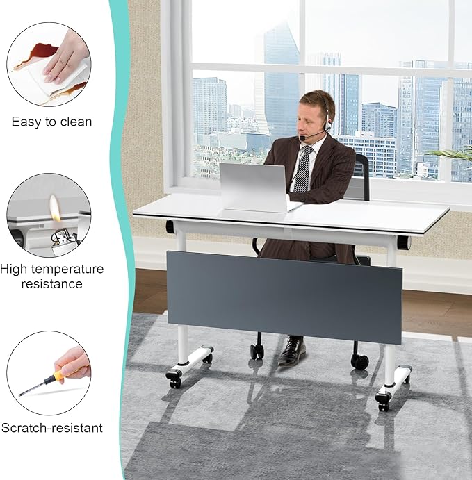 JEHUJD Conference Table,55.1''Folding Conference Room Table for 4-12 People,Mobile Flip Top MeetingTraining Table with Different Coulor and Styles for Offices, Classrooms,Meeting Room (2, 61''B)