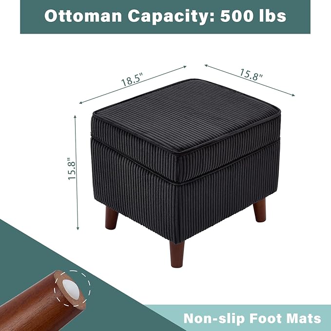 FAGAGA Storage Ottoman with Adjustable Lid, Soft Step Stool, Footrest and Seat, Ottoman Foot Rest for Living Room, Bedroom, Dorm, Dark Gray