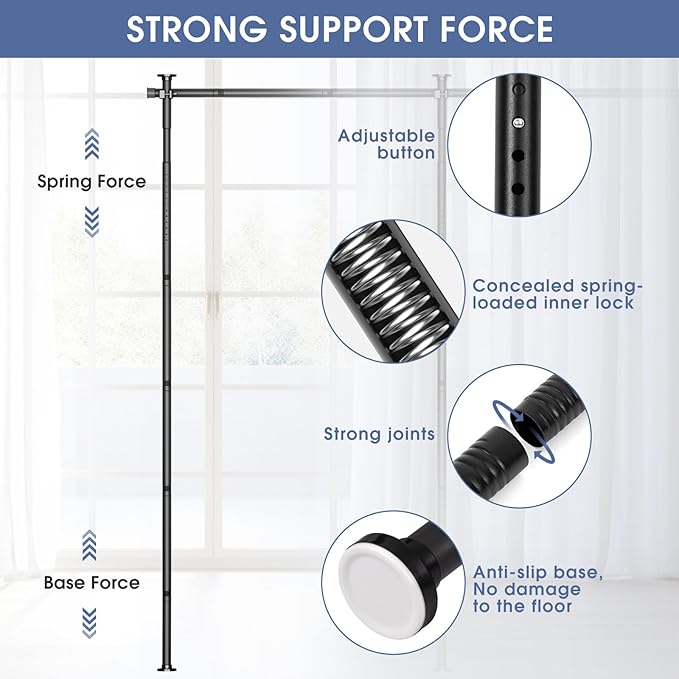 AKTOP Room Divider, No Drilling Curtain Tension Rods Wall Divider for Room Separation, 4-10ft(H) 30-147"(W) Adjustable, Heavy Duty Floor to Ceiling Space Separator Privacy Dividers for Rooms, Black