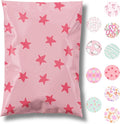 Pretty Package Store 14.5x19 Designer Poly Mailer 100 Pack Heavy Duty Waterproof Self Seal Shipping Bags for Small Business Large Mailing Envelopes Bulk Tear Resistant Cute Packaging Seeing Stars Pink
