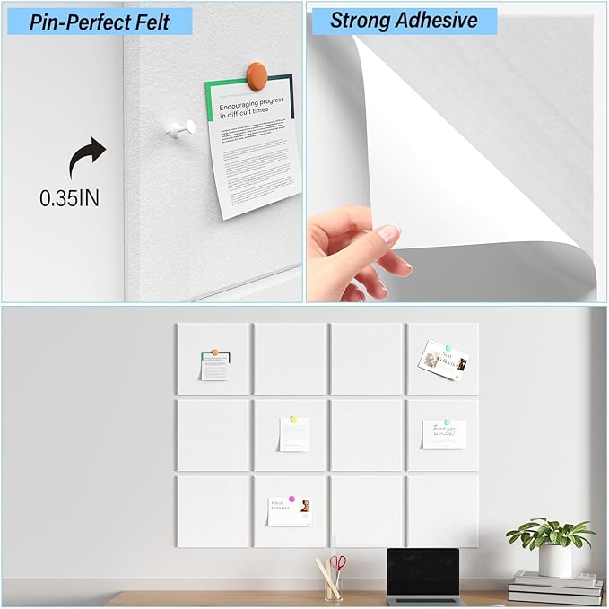 Baysola Large Cork Boards for Walls – 48" x 36" Self Adhesive Felt Wall Tiles, Ideal for Office Wall Organizing Bulletin Board, Easy to Install Cork Boards Felt Board