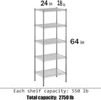 Regal Altair 18" Deep x 24" Wide x 64" Height Wire Shelving Kit | 5-Tier | NSF Commercial Storage Rack Unit