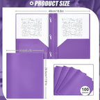 Lincia 100 Pcs Plastic Folders with Pockets and Prong Folders with Prongs 2 Pockets for Office, School for Students, Teachers, Office Workers(Purple)