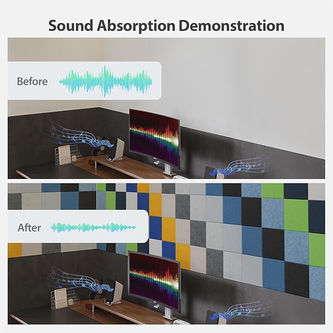 Amantech 12 Pack Acoustic Panels Self Adhesive Sound Proof Foam, High Density Sound Acoustic Panel, 12X12X0.4 Inch Square Panels in Home, Office, Reccording Room, Studio,and more(Silver Gray)