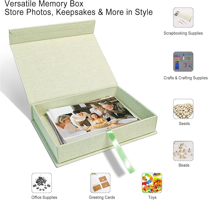 Sprsthai 8x10 Archival Photo Storage Box with Lid – Stackable Memory Keepsake Organizer for Photos, Certificates, Jewelry & Scrapbooking Supplies Grass Green
