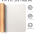Aothia Dual-Sided Desk Pad - Leather Desk Mat, Natural Cork Desk Pad Protector, Large Mouse Pad for Desk, Waterproof Desk Blotter Pad, Desk Writing Pad for Office Work/Home, Off-White (25.6"x13.7")