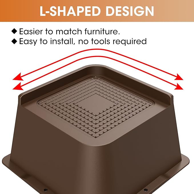 MXMZHXU Bed Risers 2 inch, 3 inch, 4 inch, 6 inch or 8 inch Heavy Duty Furniture Risers, Up to 6000 Lbs L Shaped Design Bed Lifts Blocks for Couch Desk Sofa Table (Dark Brown 4 Pack, 3 Inch)