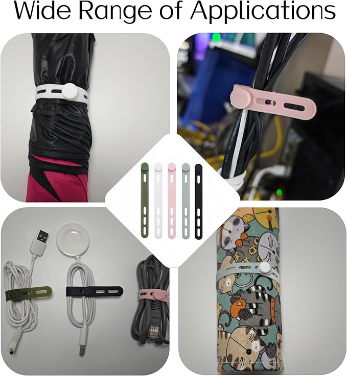 25 PCS Silicone Cable Ties Cord Organizer -[3 Adjustable Holes] Multi Color Elastic Reusable Cord Wraps Management, Home Organizer Ties for Phone Charger Electrical Cable, Travel Essentials