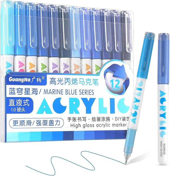 kander Acrylic Gel Pens, 12 Colors Highlighter Acrylic Gel Ink Pens with Bullet Tip,Strong Coverage, Large Ink Capacity, Multi-Purpose Paint Pens for Rock Painting, Crafts, DIY, Art Supplies