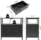 Edbuosy 27 inch Wide Night Stand with Charging Station, Bedside Table with Open Shelf, 2 Drawers Small Wood Dresser, Modern Wood Nightstand for Bedroom/Living Room (Black)