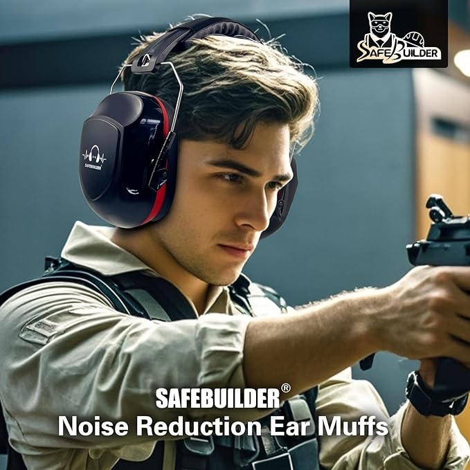 SAFEBUILDER Ear Muffs Noise Reduction SNR 33dB Adjustable Lightweight Safety Earmuffs Sound Proof Noise Cancelling ANSI