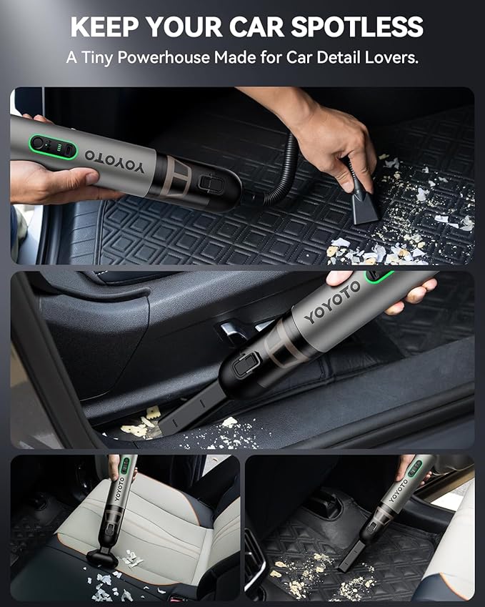 yoyoto Car Vacuum, Handheld Vacuum Cordless with 21000Pa Powerful Suction & 3 Modes, 4-in-1 Portable Hand Held Mini Vacuum Cleaner Rechargeable, Ultra Light for Car Home Office (Silver)